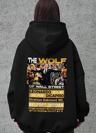Жіноче оверсайз худі толстовка на флісі з капюшоном та принтом without wolf black
