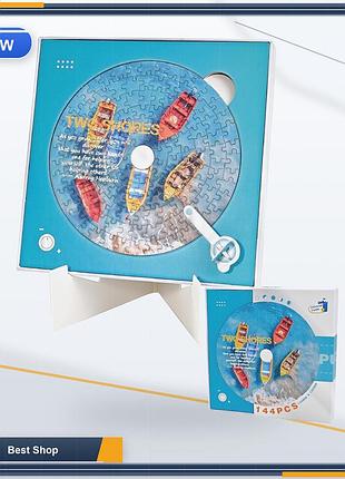 Міні-пазл у формі компакт-диска cd two shores на 144 деталі з підставкою-рамкою, блакитний, декор для столу та офісу
