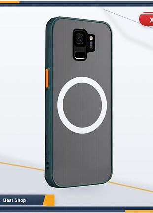 Чохол накладка бампер doowear для samsung galaxy s9 plus 6.2" magsafe матовий прозорий зелений з захистом камери та магнітом