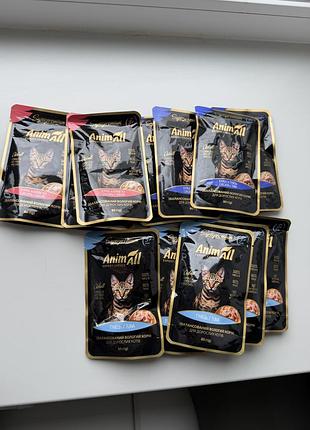 Вологий корм для котів animall (паучі 80г), супер-преміум — 12 шт