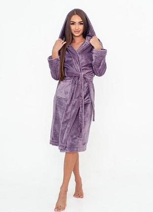 Халат женский махровый с капюшоном, сливовый, serenade 11 l/xl