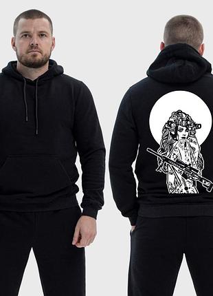 Мужской легкий худи с принтом sunset goons девушка с автоматом под полной луной, черный xxl