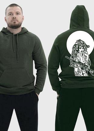 Мужской легкий худи с принтом sunset goons девушка с автоматом под полной луной, хаки xxl