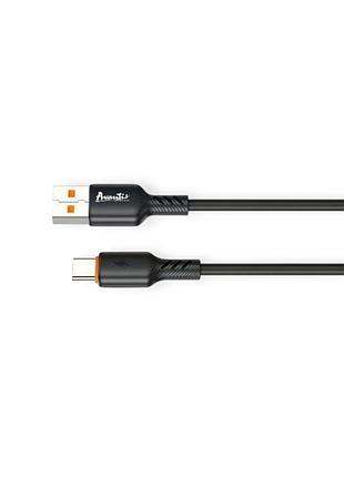 Кабель для зарядки avantis usb - type-c, 1м, 3.0а чорний, круглий силіконова оплетка