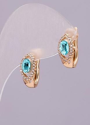 Сережки xuping з кристалами swarovski колір блакитний d-15х8м позолота