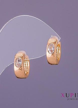 Серьги xuping белые камни d-5мм l-13мм цвет золото