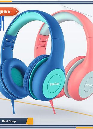 Наушники гарнитура детские earfun k1 комплект 2 шт регулятор 85/94 дб 3.5 мм складные микрофон синий и розовый