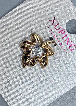 Кулон xuping "лист" с белым кристаллом d-16мм+ - l-19мм+- позолота 18к