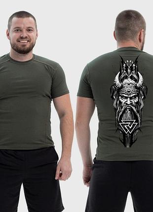 Мужская тактическая футболка с принтом викинг длинный арт руны, хаки xl