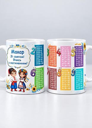 Чашки іменні на подарунок дітям в школу з таблицею множення "знання - це дорога до здійснення мрій"