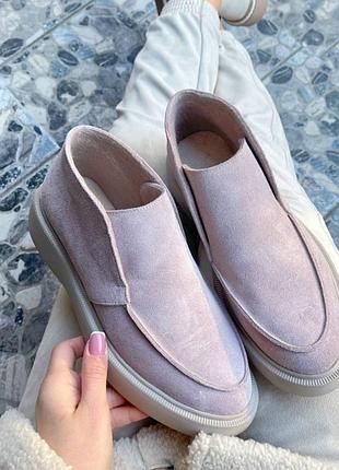 Накладной платеж ❤ полностью натуральные замшевые высокие лоферы утеплены байкой