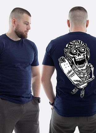 Мужская классическая футболка с принтом sunset goons скелет со скейтом, темно-синяя l