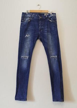 Синие мужские джинсы с потертостями.denim co.