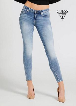 Оригинальные женские джинсы guess skinny mid ancle crop размер м w28 l28 светло голубые эластичные укороченые гес m синие а1