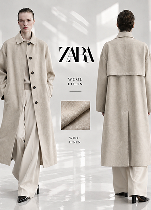 Zara  пальто оверсайз на основі вовни та льону
