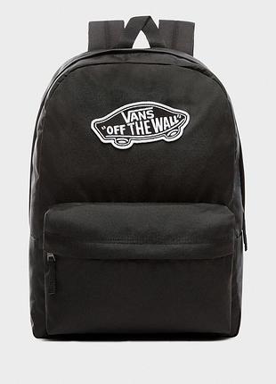 Рюкзак vans realm backpack black — стильный черный рюкзак с аппликацией, объем 22 л, повседневный городской рюкзак для школы,