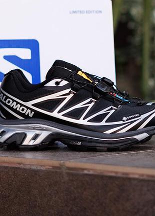 Чоловічі кросівки salomon s lab xt-6 gore-tex nd чорно білі термо на осінь стильні міцні з текстилю на холодну погоду соломон