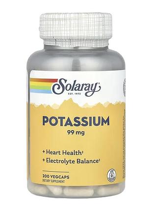 Калий, solaray, 99 мг, 200 капсул, для ежедневного рациона.