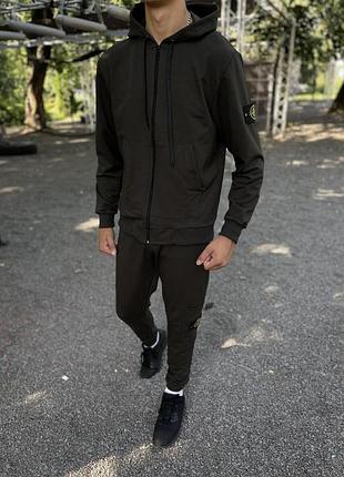 Мужской спортивный костюм stone island зип-худи + штаны цвета хаки l