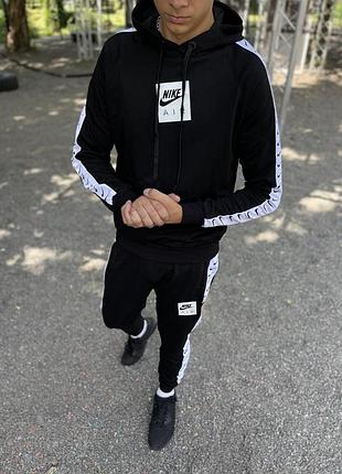 Мужской спортивный костюм nike из двухнитки с капюшоном черный l