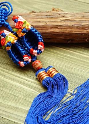 В'язані тапочки з пензлем сині великі