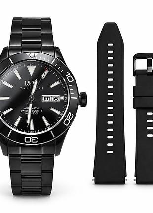 Чоловічий механічний годинник carnival shark sport black 10 bar з автопідзаводом і сапфіровим склом, 2 ремінці