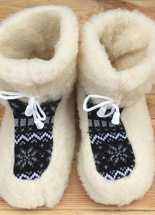 Чуні в'язані жіночі з овечої вовни на зав'язках 38-39