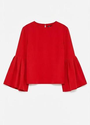 Женская красная блузка zara с объемными рукавами / яркая стильная кофта с клеш-рукавами