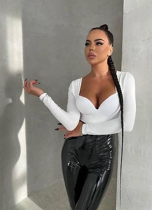 Боді жіноче з довгим рукавом мікродайвінг fashion біле
