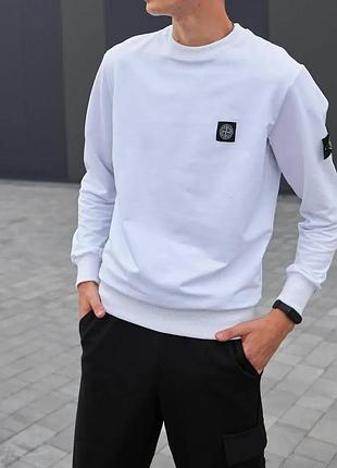 Чоловічий світшот stone island білий весняний осінній чоловіча кофта без капюшона стон айленд із патчем xl (b)