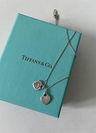 Ланцюжок tiffany & co. підвіска з подвійним серцем у сріблі, міні 2