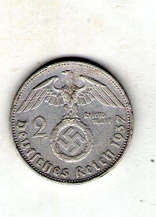 Германия - третий паркосёр 2 парксмарки, 1937 год серебро 0.625, 8g, ø 25mm no2470