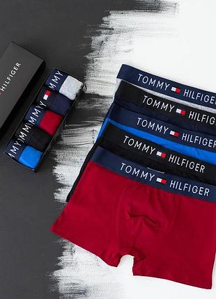 Мужской набор батальных трусов tommy hilfiger 3 шт разноцветные комплект томми хелфигер боксеры батальные 2xl (b)