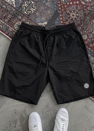 Мужские шорты stone island черные из нейлона стон айленд с патчем l (b)