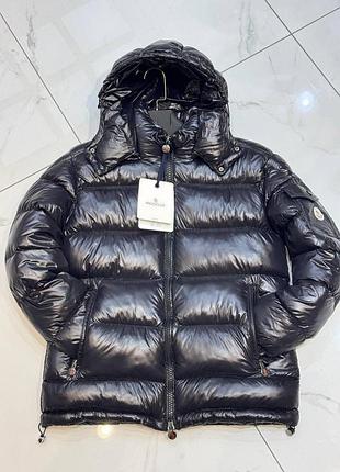 Мужской зимний пуховик moncler черный куртка теплая монклер с капюшоном l (b)