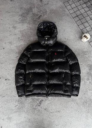 Мужской зимний пуховик polo ralph lauren черный куртка теплая поло ральф лорен с капюшоном xl (b)
