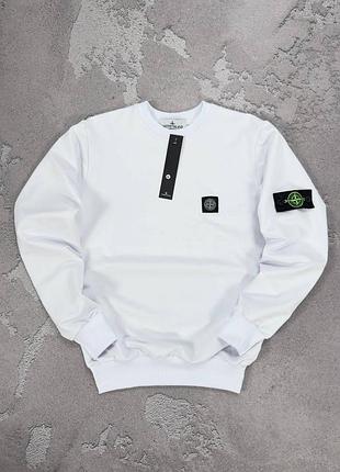 Чоловічий світшот stone island білий весняний осінній чоловіча кофта без капюшона стон айленд із патчем xl (b)