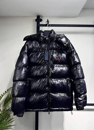 Мужской зимний пуховик polo ralph lauren черный куртка теплая поло ральф лорен с капюшоном l (b)