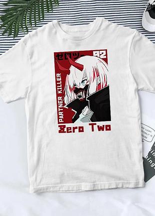 Футболка аниме "darling in the franxx, zero two " 2 белый