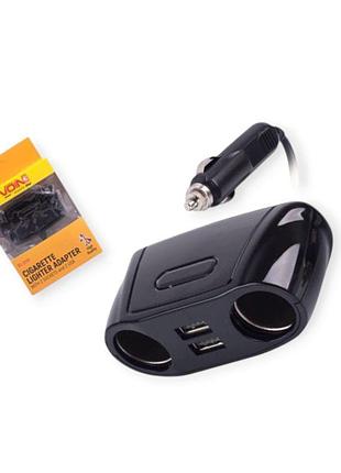 Разветвитель прикур. 2 вых. usb 2.1а, провод 0,6м, евро voin