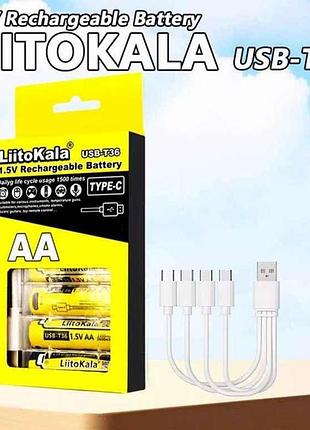 Аккумулятор аа li-ion 2400mah 4шт 1.5v type-c usb-t36 тм liitokala