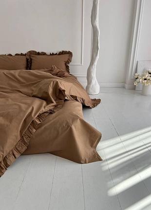 Постельное белье с рюшей двуспальный 175х210 на молнии бязь gold luxe наволочки 50х70 кофе с молоком 2
