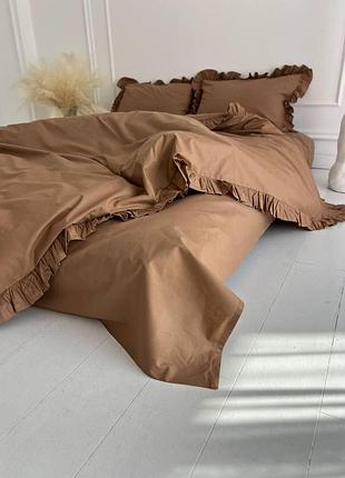 Постельное белье с рюшей двуспальный 175х210 на молнии бязь gold luxe наволочки 50х70 кофе с молоком 5