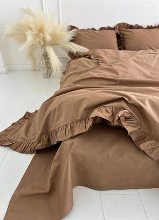 Постельное белье с рюшей двуспальный 175х210 на молнии бязь gold luxe наволочки 50х70 кофе с молоком 6