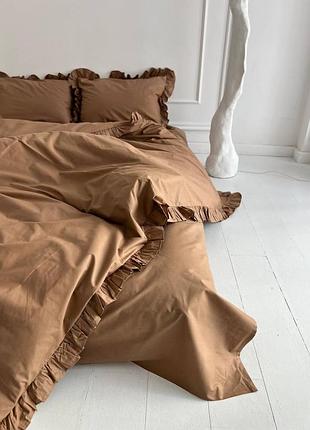 Постельное белье с рюшей двуспальный 175х210 на молнии бязь gold luxe наволочки 50х70 кофе с молоком 7