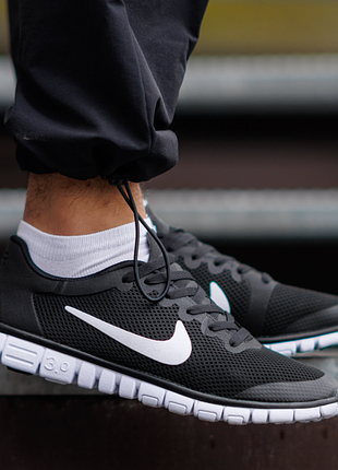 Мужские кроссовки nike free run black white черно белые легкие повседневные найк летние спортивные дышащие текстильная сетка весна
