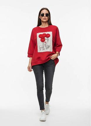 Женский свитшот oversize с вышивкой маки modna kazka mknk4567