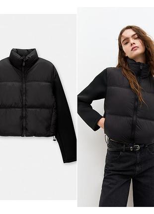 Pull&bear чорна комбінована куртка бомбер s