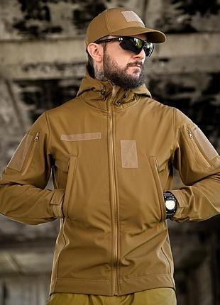 Тактична чоловіча куртка койот softshell військова легка з липучками капюшоном софтшелл осінь весна армійська для зсу