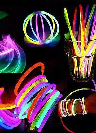 Неоновые браслеты-светлячки glow sticks набор 10 шт палочки светящиеся с коннекторами